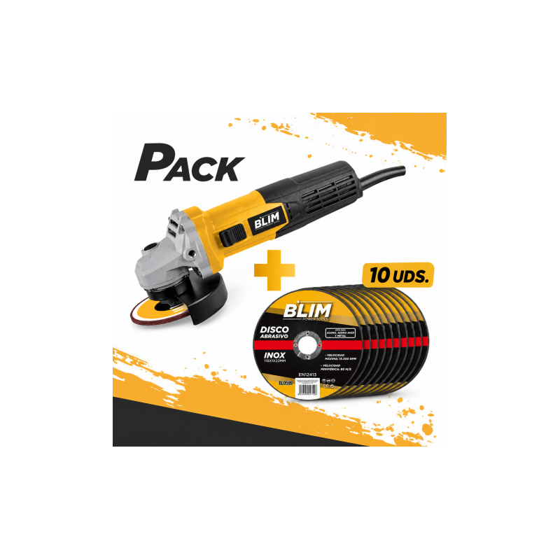 PACK RADIAL 115MM 750W + 10 DISCOS ABRASIVOS 115X1X22MM BLIM