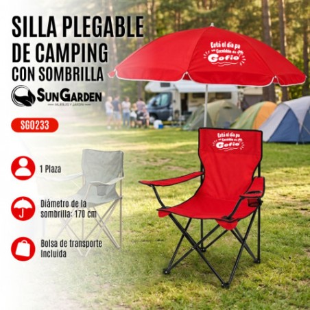 SILLA PLEGABLE DE CAMPING CON SOMBRILLA SUNGARDEN