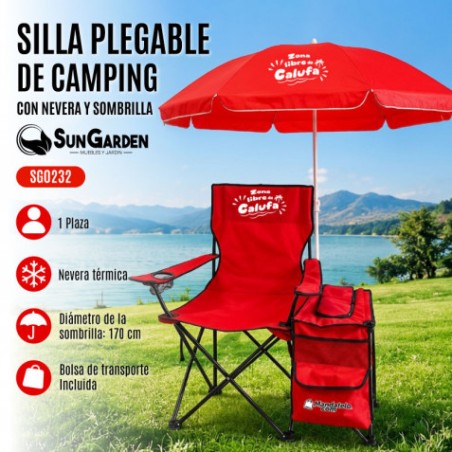 SILLA PLEGABLE DE CAMPING CON NEVERA Y SOMBRILLA SUNGARDEN