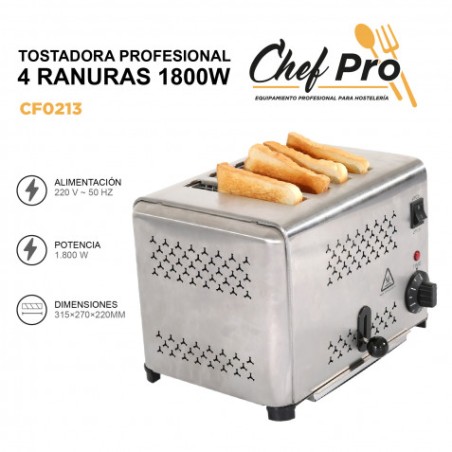 TOSTADORA PROFESIONAL 4 RANURAS 1800W CHEFPRO