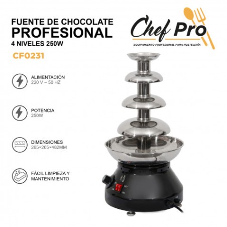 FUENTE DE CHOCOLATE PROFESIONAL 4 NIVELES 250W CHEFPRO