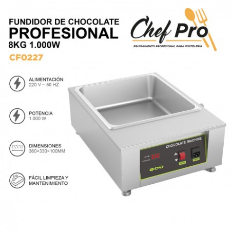 FUNDIDOR DE CHOCOLATE PROFESIONAL 8KG 1.000W CHEFPRO