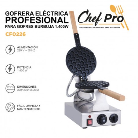 GOFRERA ELÉCTRICA PROFESIONAL PARA GOFRES BURBUJA 1.400W CHEFPRO