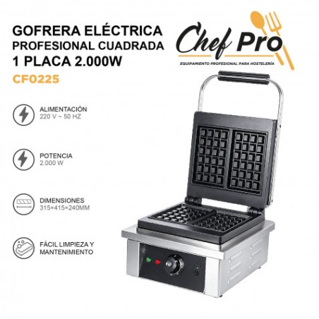GOFRERA ELÉCTRICA PROFESIONAL CUADRADA 1 PLACA 2.000W CHEFPRO