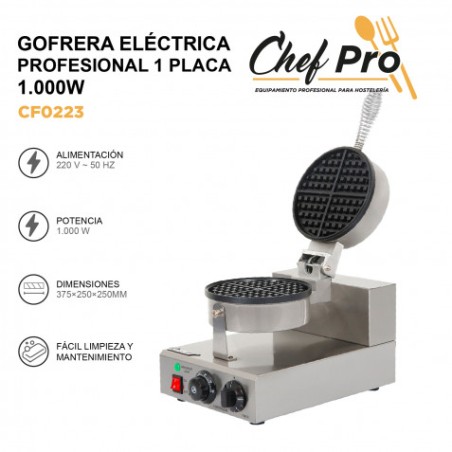 GOFRERA ELÉCTRICA PROFESIONAL 1 PLACA 1.000W CHEFPRO