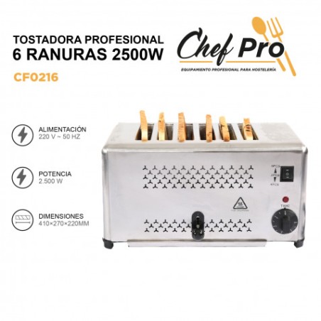 TOSTADORA PROFESIONAL 6 RANURAS 2500W CHEFPRO