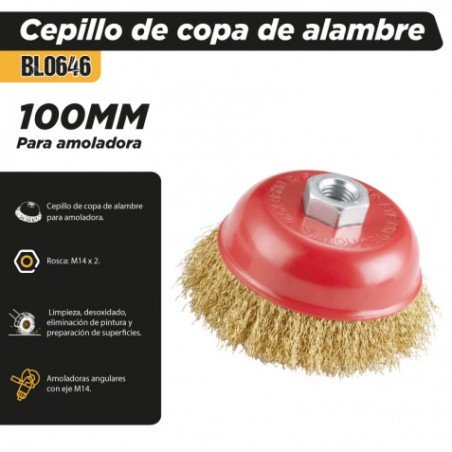 CEPILLO DE COPA DE ALAMBRE 100MM M14 PARA AMOLADORA BLIM