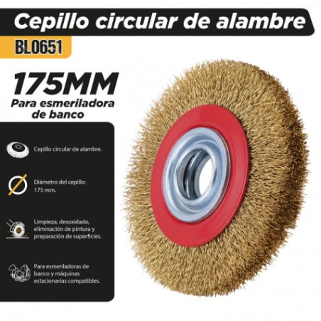 CEPILLO CIRCULAR DE ALAMBRE 175MM PARA ESMERILADORA DE BANCO BLIM