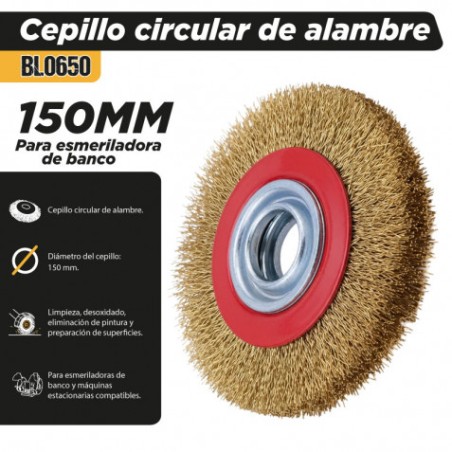 CEPILLO CIRCULAR DE ALAMBRE 150MM PARA ESMERILADORA DE BANCO BLIM