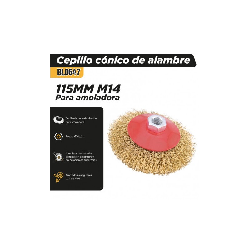 CEPILLO CÓNICO DE ALAMBRE 115MM M14...