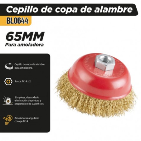CEPILLO DE COPA DE ALAMBRE 65MM M14 PARA AMOLADORA BLIM