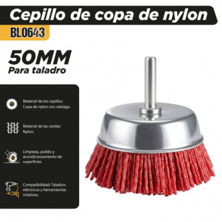 CEPILLO DE COPA DE NYLON 50MM PARA TALADRO BLIM