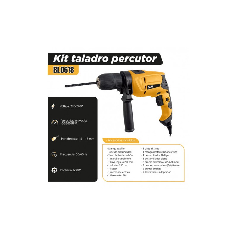 KIT TALADRO PERCUTOR 600W + 30...