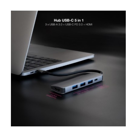 HUB USB-C 5 EN 1 | CONVERSOR USBC 3.1 A 3 X USBA 3.0 + USBC PD 100W + HDMI