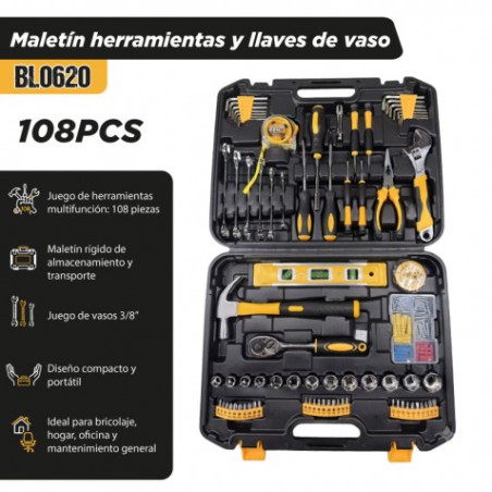 MALETIN HERRAMIENTAS Y LLAVES DE VASO 108PCS BLIM