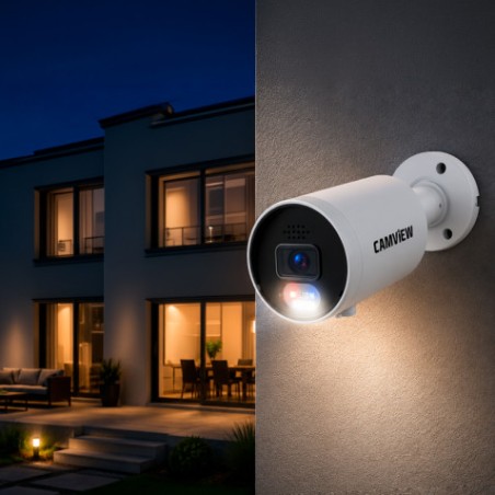 CAMARA IP BULLET 5MP POE FULL AI SIRENA, AUDIO, LUCES Y MICRO SD CAMVIEW