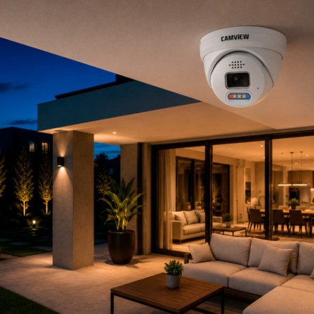CAMARA IP DOMO 5MP POE CON AI SIRENA, AUDIO, LUCES Y MICRO SD CAMVIEW