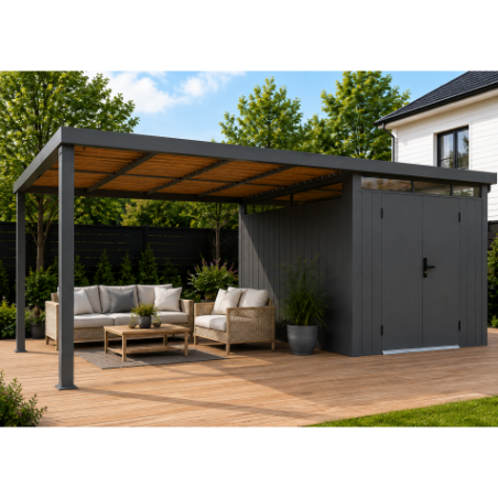PÉRGOLA LATERAL PARA CASETA METAL PREMIUM 266X211X227CM (5.61M2) ANTRACITA