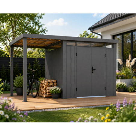 PÉRGOLA LATERAL PARA CASETA METAL PREMIUM 217X191X227CM (4.14M2) ANTRACITA