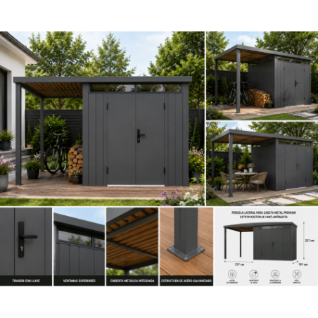 PÉRGOLA LATERAL PARA CASETA METAL PREMIUM 217X191X227CM (4.14M2) ANTRACITA