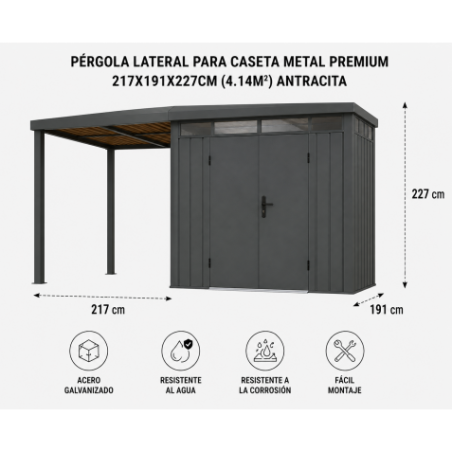 PÉRGOLA LATERAL PARA CASETA METAL PREMIUM 217X191X227CM (4.14M2) ANTRACITA