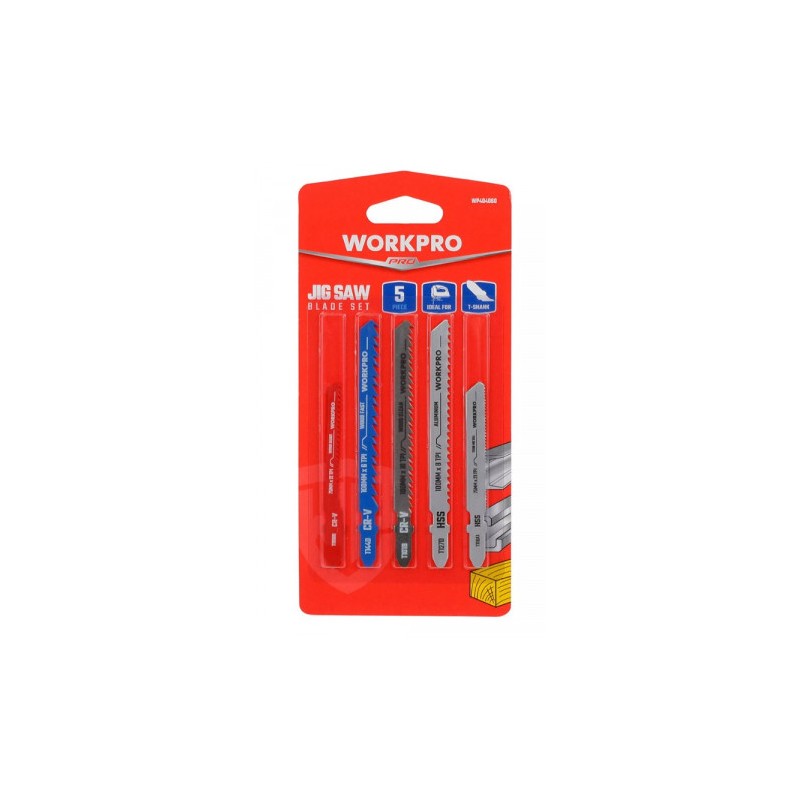 JUEGO 5 HOJAS DE SIERRA PARA CALADORA MADERA Y METAL WORKPRO