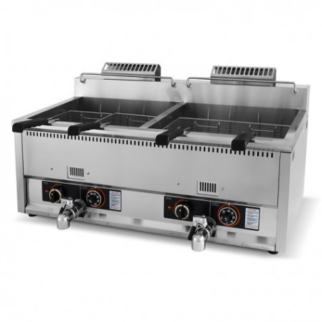 FREIDORA INDUSTRIAL GAS DOBLE 34L ACERO INOX DOBLE VÁLVULA VACIADO CHEFPRO