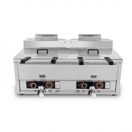 FREIDORA INDUSTRIAL GAS DOBLE 34L ACERO INOX DOBLE VÁLVULA VACIADO CHEFPRO