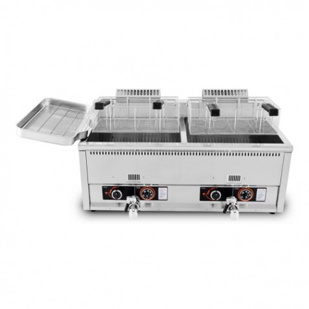FREIDORA INDUSTRIAL GAS DOBLE 34L ACERO INOX DOBLE VÁLVULA VACIADO CHEFPRO