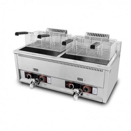 FREIDORA INDUSTRIAL GAS DOBLE 34L ACERO INOX DOBLE VÁLVULA VACIADO CHEFPRO