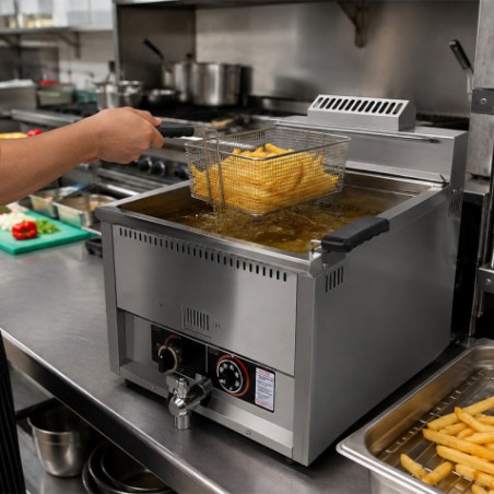 FREIDORA INDUSTRIAL A GAS 30 LITROS ACERO INOX CON VÁLVULA VACIADO CHEFPRO