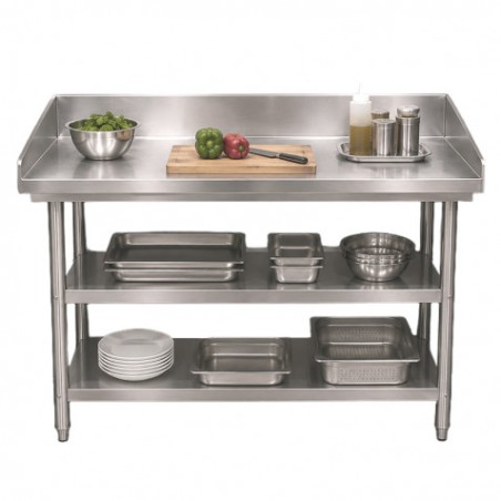 MESA PARRILLERA CON 2 ESTANTES Y PETO ACERO INOX 120X48.5CM CHEF PRO