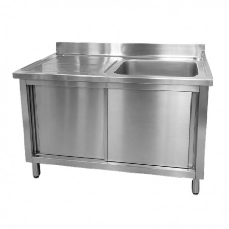 FREGADERO CON MUEBLE, ESCURRIDOR Y PUERTAS CORREDERAS 120X60X85CM CHEF PRO