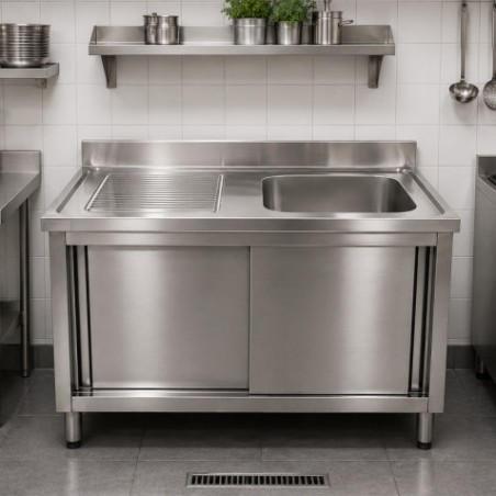 FREGADERO CON MUEBLE, ESCURRIDOR Y PUERTAS CORREDERAS 120X60X85CM CHEF PRO