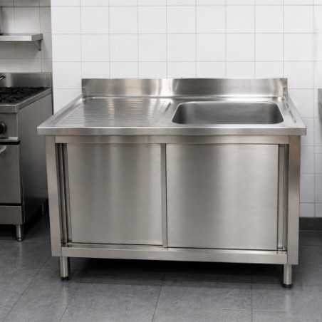 FREGADERO CON MUEBLE, ESCURRIDOR Y PUERTAS CORREDERAS 120X60X85CM CHEF PRO