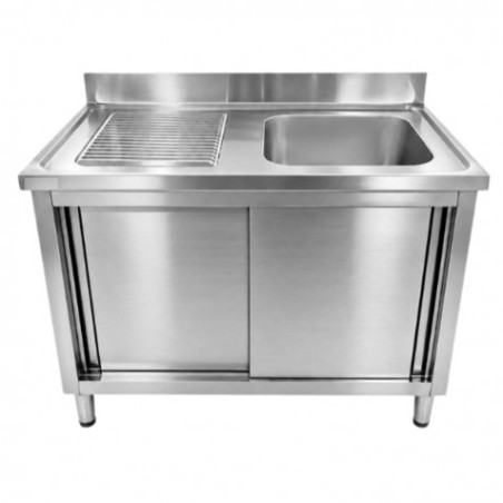 FREGADERO CON MUEBLE, ESCURRIDOR Y PUERTAS CORREDERAS 150X60X85CM CHEF PRO
