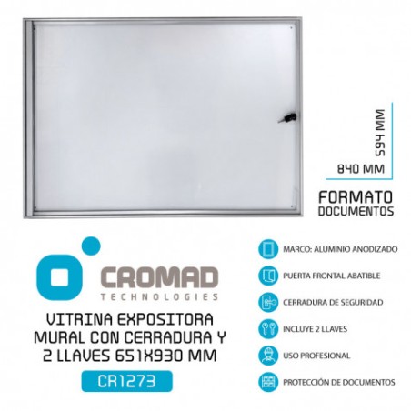 VITRINA ANUNCIOS MURAL CON CERRADURA Y 2 LLAVES 651X930 MM CROMAD