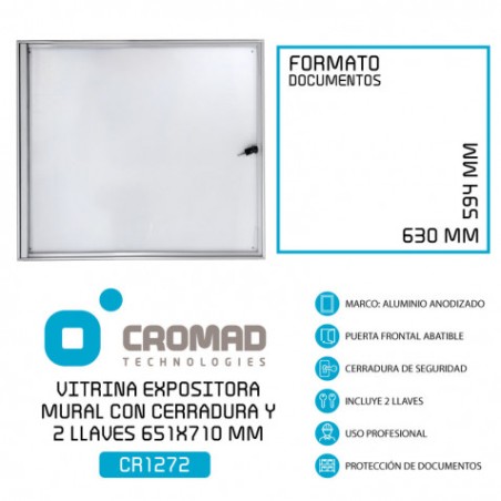 VITRINA ANUNCIOS MURAL CON CERRADURA Y 2 LLAVES 651X710 MM CROMAD