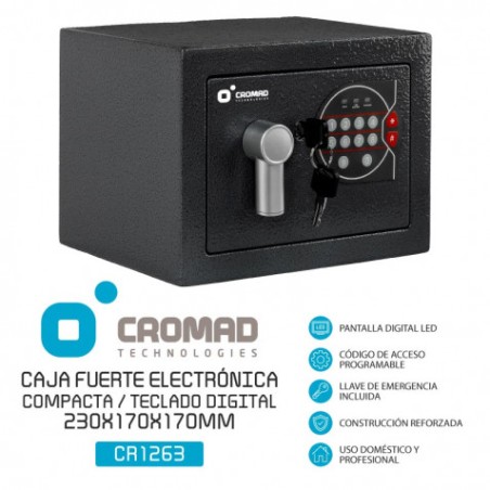 CAJA FUERTE ELECTRÓNICA COMPACTA 23X17X17CM TECLADO DIGITAL CROMAD