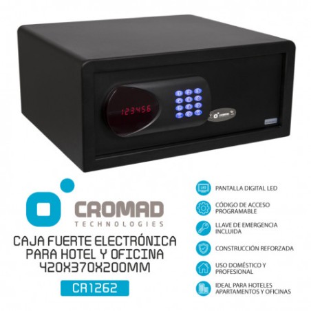 CAJA FUERTE ELECTRÓNICA PARA HOTEL Y OFICINA 42X37X20CM TECLADO DIG. CROMAD