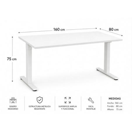 MESA DE OFICINA 160X80X75CM BLANCA CROMAD
