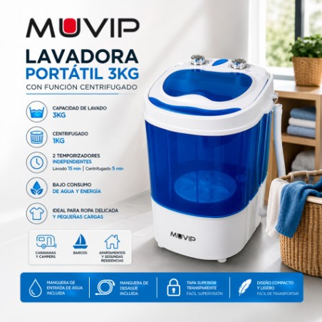 LAVADORA PORTÁTIL 3KG 220V 150W CON FUNCIÓN CENTRIFUGADO MUVIP