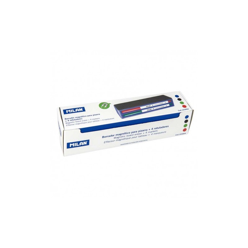 PACK BORRADOR MAGNETICO PARA PIZARRA BLANCA + 4 ROTULADORES 3.7MM MILAN