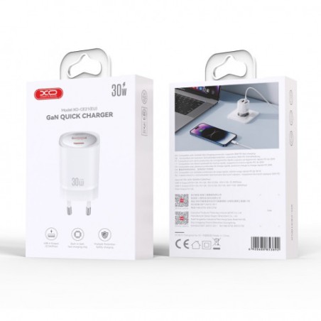 CARGADOR DE CORRIENTE CE21 30W X USB C, USB A BLANCO XO