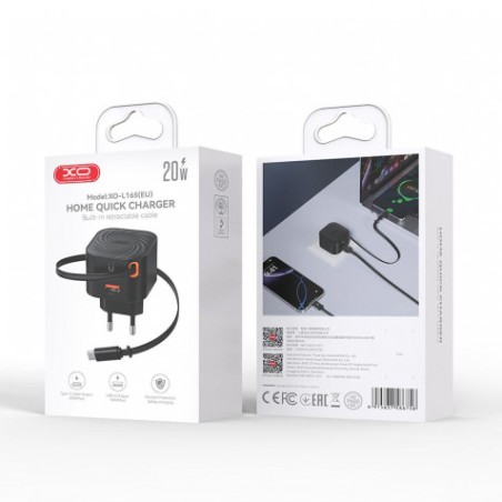CARGADOR TIPO C CARGA RAPIDA 20W RETRACTIL L165 XO