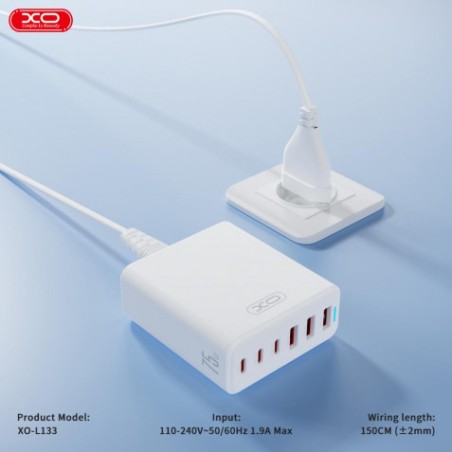 CARGADOR DE CORRIENTE 75W 6 TOMAS 3USB A 3USBC L133 XO