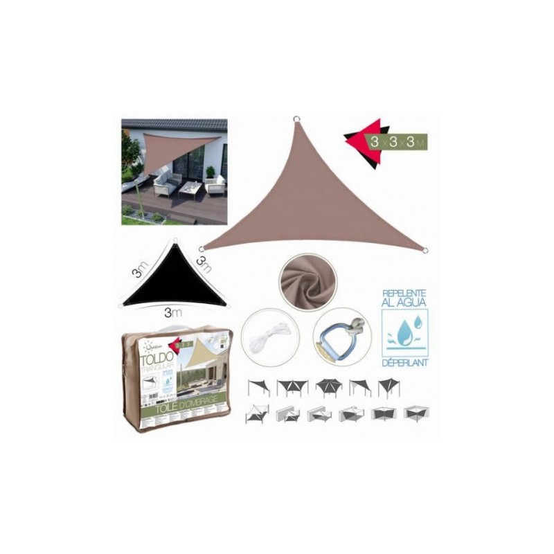 TOLDO TRIANGULAR 3X3X3 METROS TOPO CON BOSLA