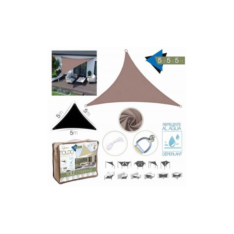 TOLDO TRIANGULAR 5X5X5 METROS TOPO CON BOSLA