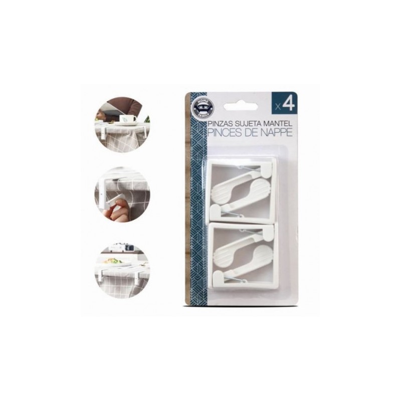 PACK 4 PINZAS SUJETAMANTELES BLANCOS 5.5X1.5CM