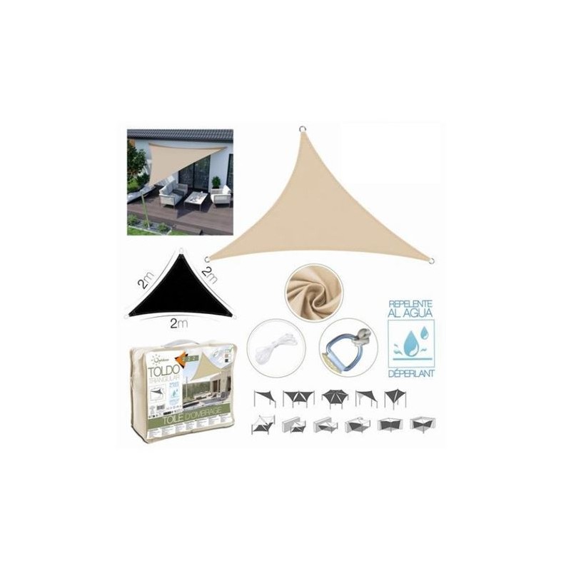 TOLDO TRIANGULAR 3X3X3 METROS BEIGE CON BOSLA